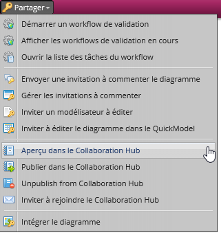 Ouvrir l'aperçu du Collaboration Hub via la barre d'outils de l'Exploreur.